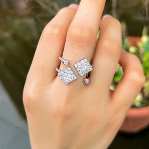 Top CZ Open Cuff Geometric Sqaure Ring Cubic Zirconia Wedding Pageant for Brides - Bild 1 von 10