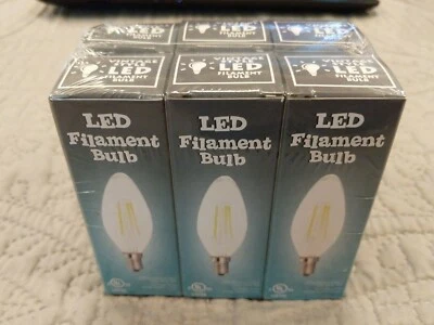 Pack of 6 LED Filament 25W Candelabra Dimmable Bulbs. 2700k Warm Color. E12 - Image 1 of 4