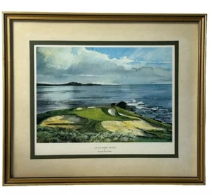 7th Hole Golf Pebble Beach Lithograph by Kenneth Reed Framed 12 3/4”X  10 3/4 “ - Picture 1 of 6