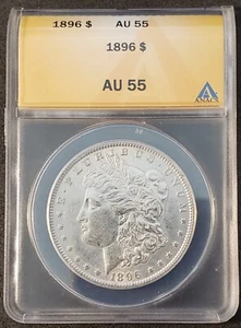 1896 Morgan Silver Dollar, Graded by ANACS AU-55 - Picture 1 of 4