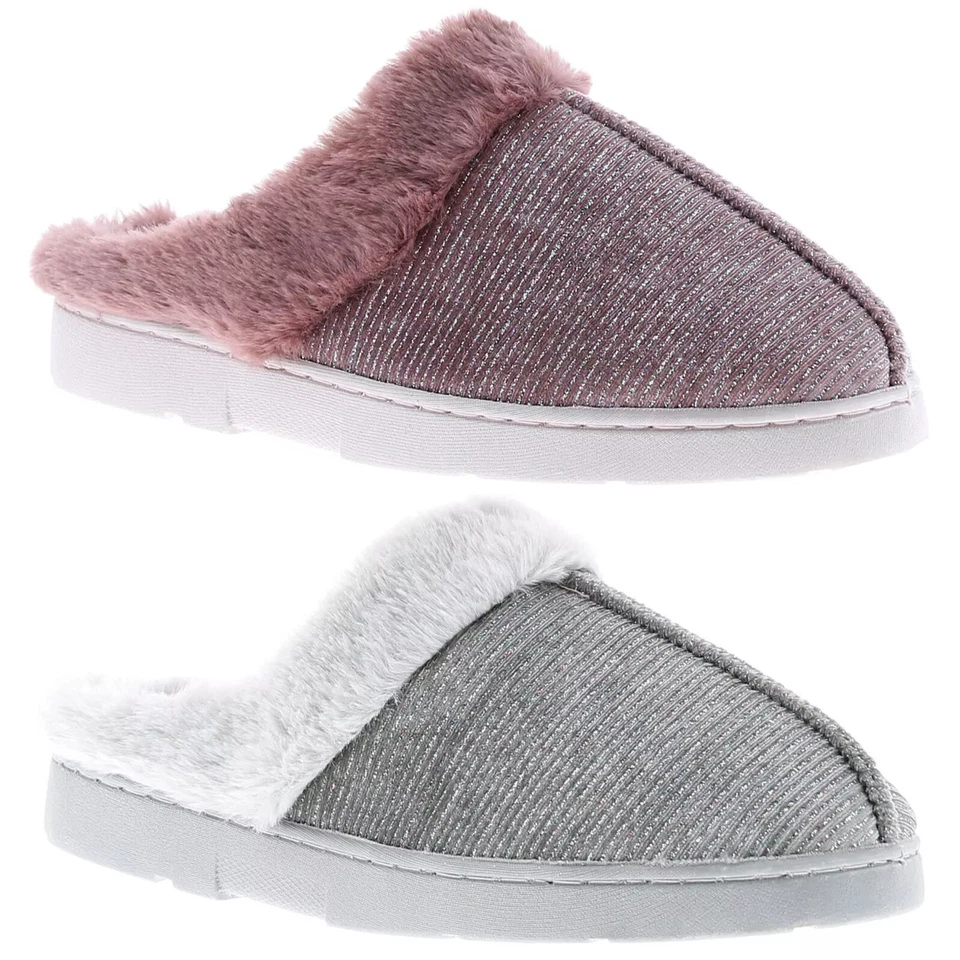 STYLO ONLINE Dr Keller Ladies Mule Slippers Fluffy Lining Closed Toe Comfy House Shoes