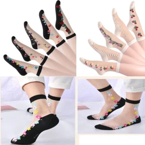 5/10 Pack Mujer Calcetines Transparentes Lady Floral Lace Crystal Silk Tobillo Calcetines - Imagen 1 de 13