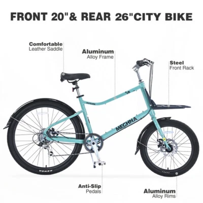 Bicicleta de carga de 26 pulgadas Shimano portaequipajes delantero de acero de 7 velocidades para mujeres hombres bicicleta de ciudad Foto 1 de 4
