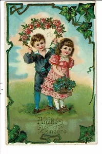 CPA Carte postale Belgique-Amitiés sincères avec deux jeunes enfants 1912 VM - Picture 1 of 2