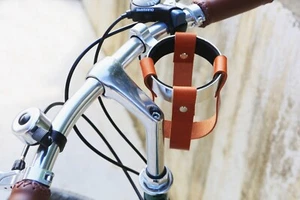 Black Brown leather bike coffee cup holder , bicycle bike handlebar cup holder - Picture 1 of 11