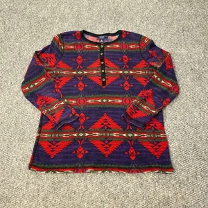 Chaps Shirt Top Womens 1X Henley Long Sleeve Aztec Geometric - Picture 1 of 8