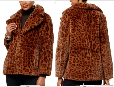 NUEVO Abrigo de piel de visón imitación estampado de leopardo Kathy Ireland PLUS TALLA 3X para mujer Foto 1 de 4
