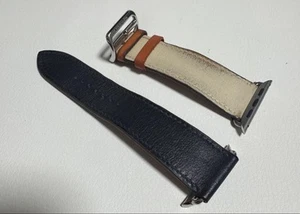 Hermes Navy Leather Apple Watch Band Stainless Steel Buckle 45mm Strap - Photo 1 sur 3