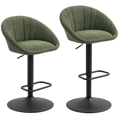 Bar Stools Set Adjustable Swivel Upholstered Counter Chairs Footrest Steel Green - Image 1 of 4