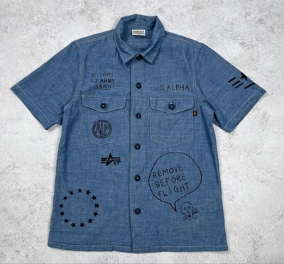 Camisa cambray Alpha Industries para hombre gráfica militar manga corta utilitaria Foto 1 de 4