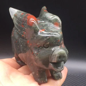 Natürlicher afrikanischer Blutstein Quarz manuell geschnitzt fliegendes Schwein Dekoration Heilung - Bild 1 von 7