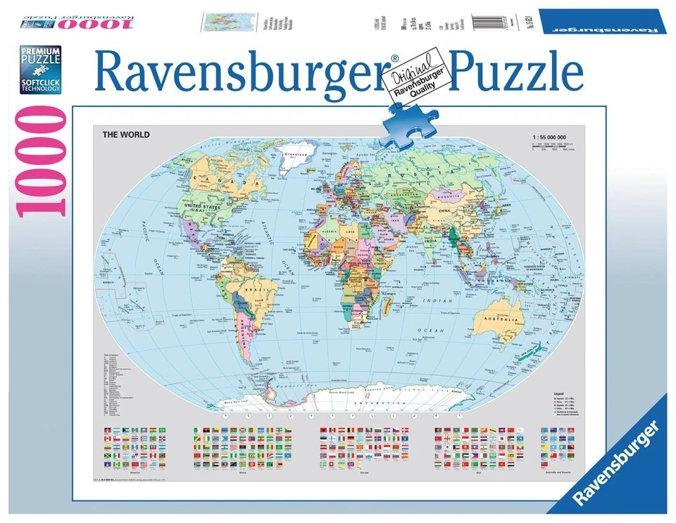 Ravensburger 12000065 - Mappamondo politico - puzzle 1000 pezzi – puzzle adult
