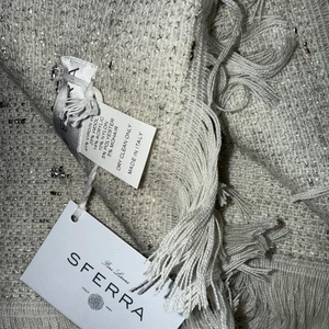 Sferra Mercurio Wool Blend Throw Blanket Ivory/Gold Metallic Yarns 55x71 Italy - Picture 1 of 8