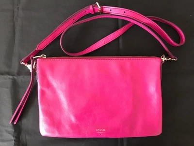 Bolso Bandolera Fossil Sydney Top Cremallera Cuero FUCSIA Cartera 11"x7" Nuevo sin Etiquetas Foto 1 de 4