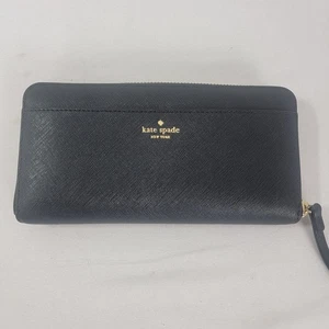 Cartera Kate Spade Mujer Negra Cremallera Alrededor Interior Azul Excelente Estado - Imagen 1 de 5