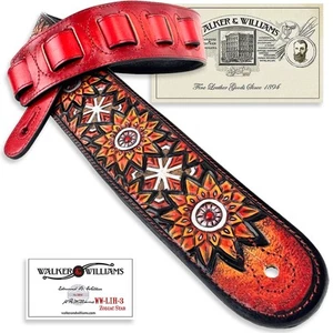 Correa para guitarra Walker And Williams LIH-3 tallada a mano cuero cherry estallido zodiaco - Imagen 1 de 15