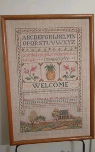 Handarbeit gezähltes Kreuzstichmuster gerahmt Blumen Haus Landschaft Land - Bild 1 von 12