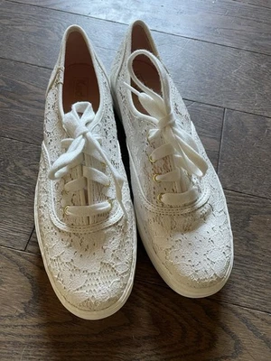 Keds White Platform Sneaker Women 7 Ivory Lace Crochet Bridal Wedding Shoes New - Image 1 of 4