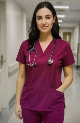 Blusa Médica FIGS Casma 3 Bolsillos XS Bolsillo Mujer Magenta Manga Corta Foto 1 de 4