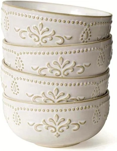 6" Keramik Müslischalen, arktisweiß, geprägte Glasur, mikrowellengeeignet, 4 Stück - Bild 1 von 6