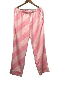 Victorias Secrets Pink Striped Womens Pajama Pants Soft Satin Size L Lounge - Picture 1 of 7