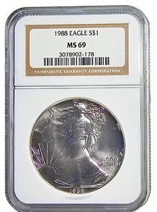 1988 American Silver Eagle $1 NGC MS69-Free USA Shipping - Picture 1 of 2