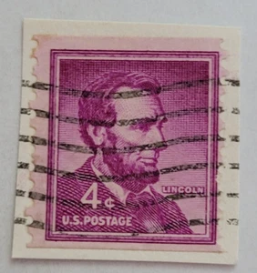 U.S. Postage ~ Abraham Lincoln ~ 4¢ Purple Stamp ~ Used/Posted ~ c.1954 - 32 - Picture 1 of 6
