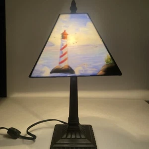 14” Tiffany Style Glass Lighthouse/Ocean/Nautica Desk Lamp - Picture 1 of 14