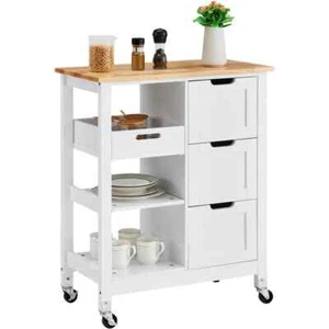 Natural Wood Kitchen Island Cart Rolling Storage Cabinet on Wheel, Kitchen Cart - Picture 1 of 7