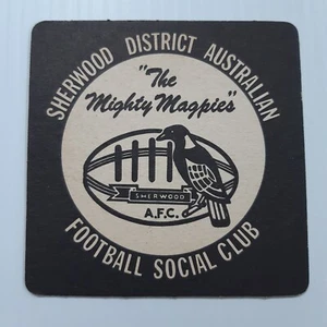 Vintage Drinks Coaster Sherwood District Australian Football Social Club Magpies - Picture 1 of 3