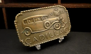 Vintage Cadillac V12 Brass Belt Buckle by Bay State Jewelry Auto Advertising - Picture 1 of 3
