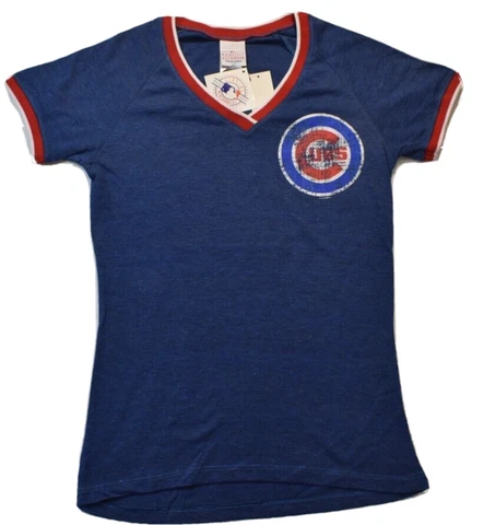 5th & Ocean Womens MLB Chicago Cubs Distressed Logo V-Neck Shirt New S-2XL Cover