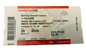SUNDERLAND V FULHAM - BARCLAYS PREMIER LEAGUE  -  MATCH TICKET - 28/2/2010 - Picture 1 of 1