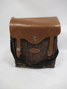 Hunter London Vintage Brown Leather and Wicker Picnic Basket