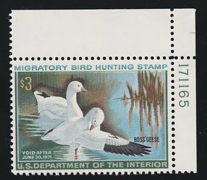US RW37 $3 Federal Duck Stamp Mint Plate # Single VF-XF OG NH SCV $65 - Picture 1 of 2