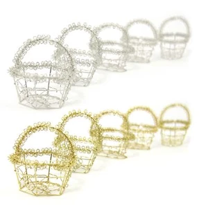 Mini Cestas de Alambre Favour en Oro o Plata - Dulces de Boda Pequeñas Artesanías - Imagen 1 de 11