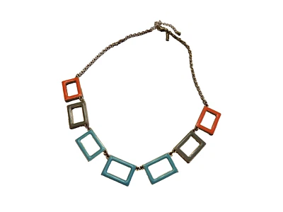 Collar Cookie Lee Azul Teal Coral Esmalte Rectánge Geométrico Longitud Ajustable Foto 1 de 4