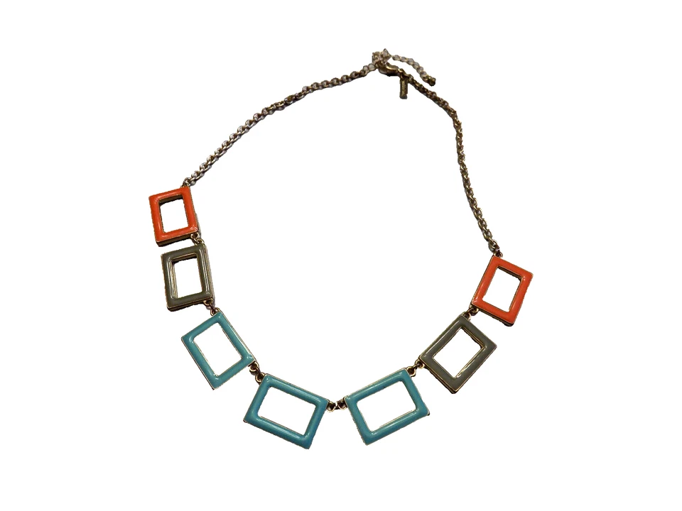 Collar Cookie Lee Azul Teal Coral Esmalte Rectánge Geométrico Longitud Ajustable Foto 1 de 4
