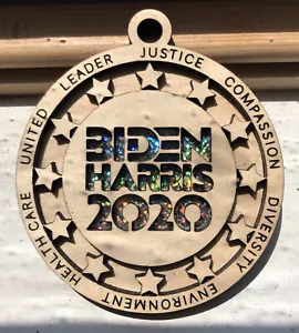 BIDEN HARRIS 2020 Campaign 4” Ornament Or Pendant Laser Cut Wood Free Ship - Picture 1 of 2