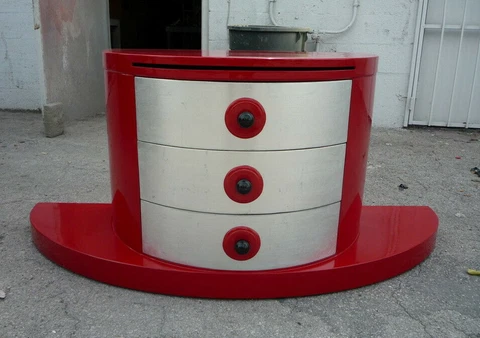 ART DECO RED LACQUER VANITY SILVER LEAF W DRAWERS Cover
