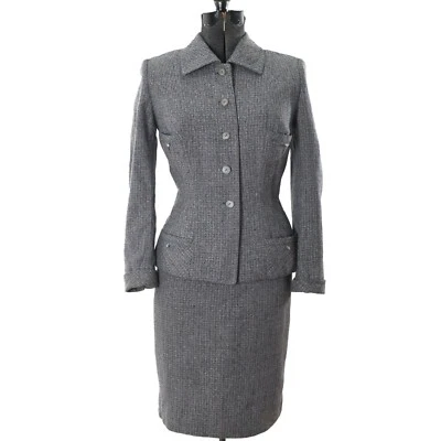 Traje Falda Vintage Años 50 XS Gris Azul Avispa Cintura Foto 1 de 4