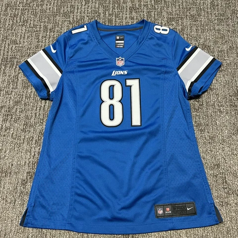 Nike On Field Detroit Lions Calvin Johnson #81 Blue Jersey Women's Size Large Cover