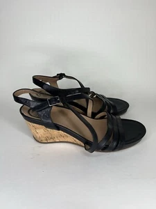 abeo bio system sandals Wedge Heels Women Size 9 Black Leather Sling Back Buckle - Picture 1 of 20