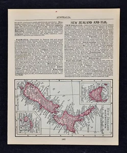 1900 McNally Map New Zealand Wellington Chistchurch Aukland Tasmania Fiji Island - Picture 1 of 2
