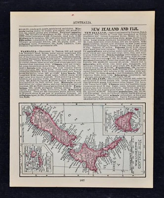 1900 McNally Map New Zealand Wellington Chistchurch Aukland Tasmania Fiji Island - Image 1 of 2