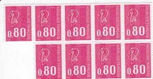 BLOC / PLANCHE DE 9 TIMBRES MARIANNE de BEQUET . NEUFS . 0.80 centimes .  - Picture 1 of 1