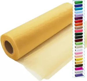 Gold Tulle Crystal Organza Fabric Rolls 12 Inch by 50 Yards (150 Feet) Sheer Fab - Picture 1 of 6