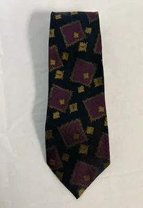 Scabal Men's Tie Classic Hand Made in Italy Silk Geometric Navy Plum Gold - Picture 1 of 6