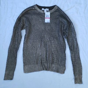 Michael Michael Kors Metallic Gold Pullover Sweater Cable Knit Womens Size XS - Picture 1 of 6