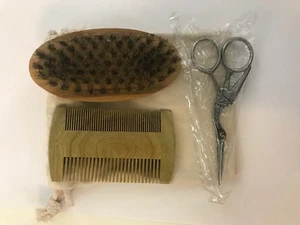Wood Grooming Kit Set Brush Comb Scissors Men Styling Beard Shaving Set Gift - Picture 1 of 7